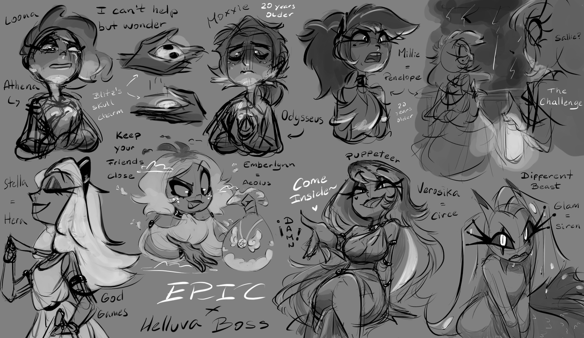 ItsGirluva's tweet photo. So...
I've been listening to EPIC nonstop these past few days🎶

I got obsessed🤭
Will this become AU?

NO
...Maybe.

But I had way too much fun with this, so there might be more✍🏻✨
If some character choices don't make sense shhh trust me🤫📺

#helluvaboss #fanart https://t.co/QRkPlFgkjJ