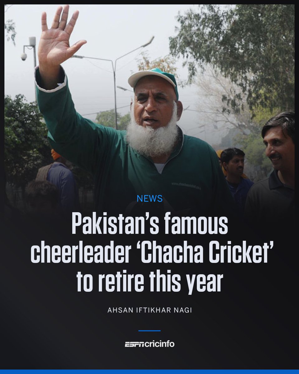 ESPNcricinfo's tweet photo. "I was on the ground when Javed Miandad hit Chetan Sharma for a six on the last ball [in 1986 at Sharjah]"

Pakistan's most famous cheerleader "Chacha Cricket" will retire this year https://t.co/HAaiprVXDf