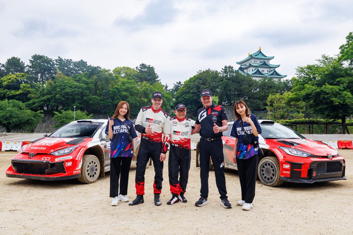 JariMattiWRC's tweet photo. Great fun driving our GR Yaris Rally1 car in a demo run at Nagoya Castle before Rally Japan! 🏯😁 

It’s always an honour to drive alongside our Chairman Morizo-san, and to experience the growing passion for rallying here in Japan 🎌

#ToyotaGAZOORacing #WRC #RallyJapan https://t.co/2TpP4M0tCC