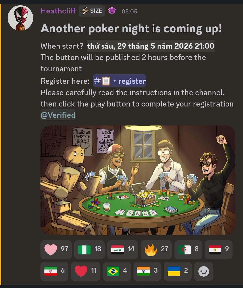 Canhduc3748's tweet photo. Friday is here again, and we're back for another round of Seismic poker @SeismicSys @heathcliff_eth @NoxxW3 @xealistt https://t.co/Sperb0RAxW