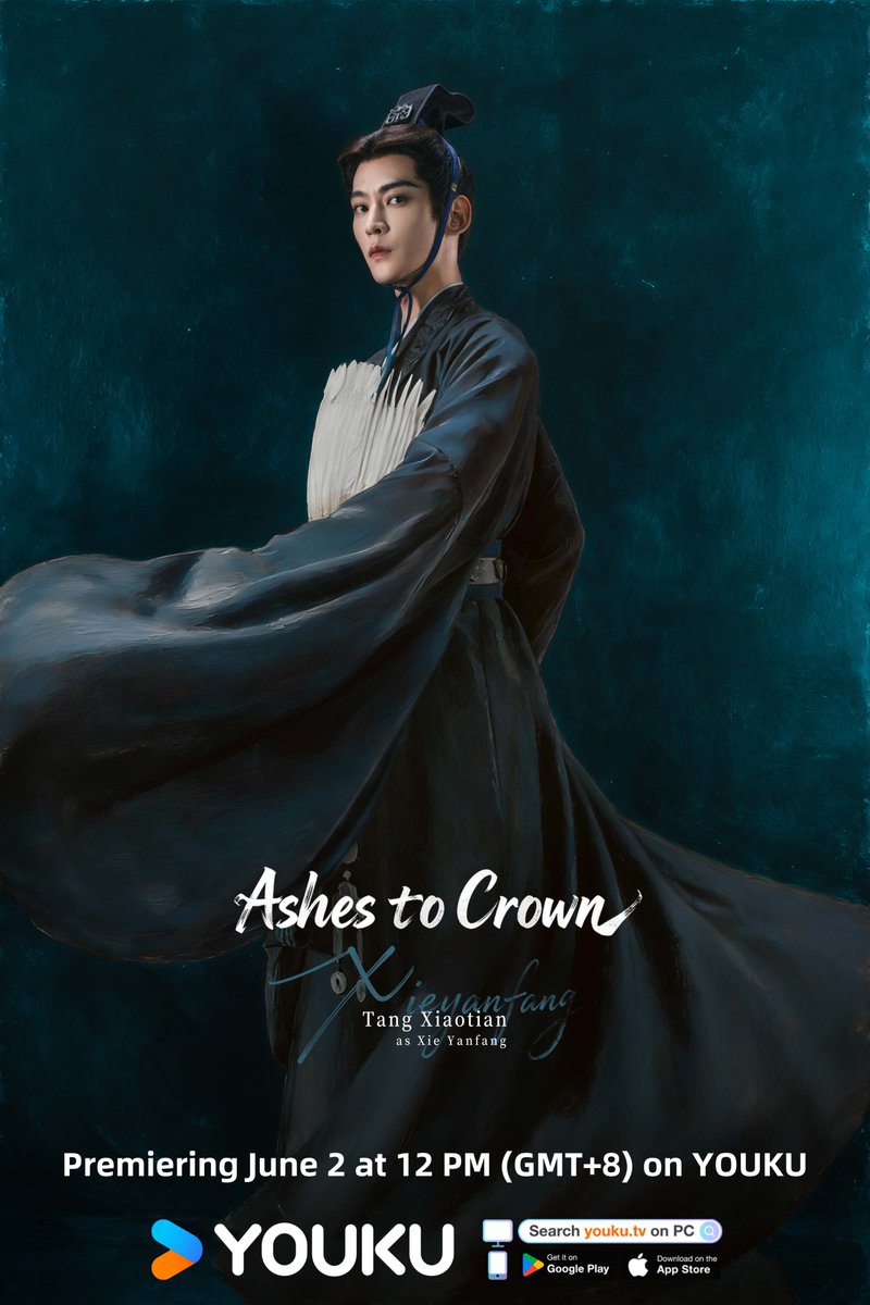 YoukuOfficial's tweet photo. #AshestoCrown Every move is a calculated play, and every look conceals another scheme. In this ever-shifting game of power, victory and defeat can turn in an instant. Premiering June 2 at 12 PM (GMT+8) on YOUKU!
Lead Starring: #ChenDuling as Chu Zhao, #ZhouYiran as Xie Yanlai (in alphabetical order by surname, no particular order)
Special Guest: #TangXiaotian as Xie Yanfang
Special Appearance: #WangRuichang as Xiao Xun
Starring: #WuShile as Chu Tang,  #GaoMaotong as Deng Yi

#翘楚 #陈都灵 #周翊然（排名不分先后，按姓氏首字母排序）#唐晓天 #王瑞昌 #吴施乐 #高茂桐 

#YOUKU #优酷