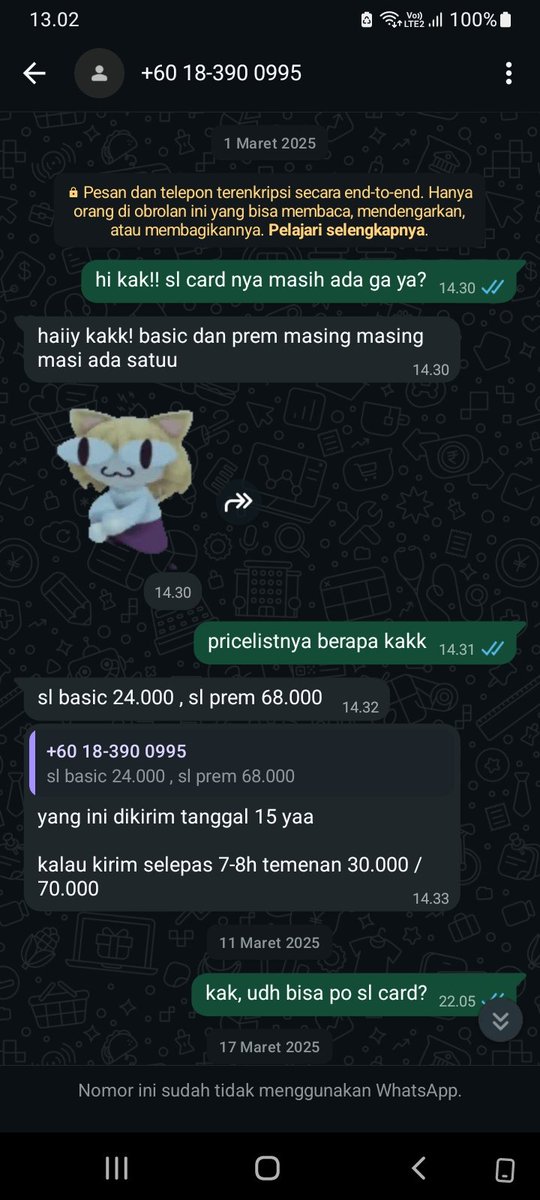 aeerreen_'s tweet photo. ga pernah espekk untuk DITIPU.. karena udah langganan lama bangettt T__T 
dari tahun 2025 BJIRRRRR dan aku emang selalu beli SL Card sama dia. Gataulah, ni orang samsek gada bentuk pertanggungjawabanya. di akhirat aja ya kak Nai. dunia juga mau kiamat 👍🏻 https://t.co/bXxWgda74b