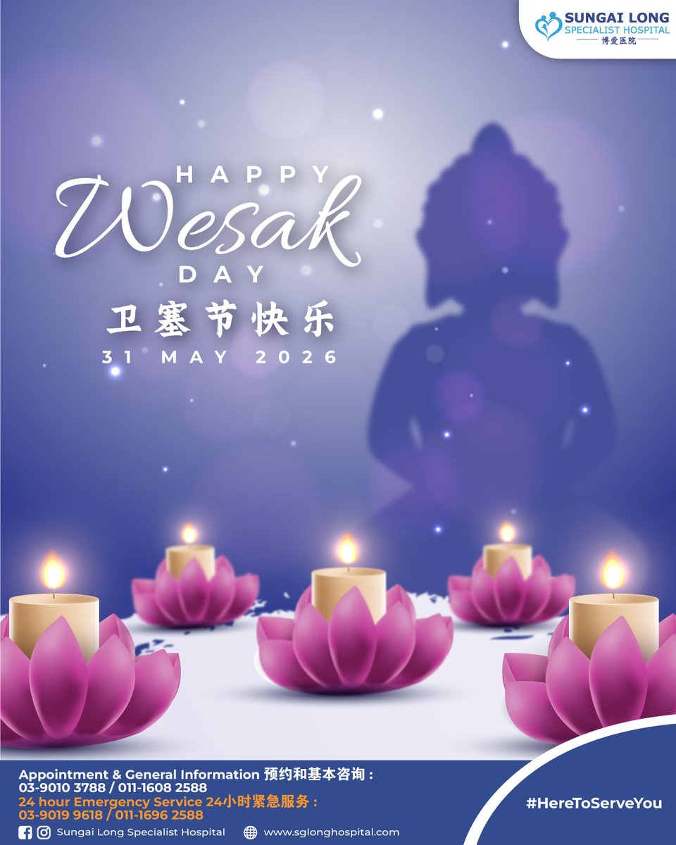 SLSHospital's tweet photo. Wishing you a blessed Wesak Day 🪷
May peace, kindness, and wisdom guide your path today and always.

祝您卫塞节快乐 🪷
愿和平、善良与智慧，常伴您左右，指引您的人生道路。

#SungaiLongSpecialistHospital #SLSH #SungaiLong #HereToServeYou #双溪龙博爱医院 #博爱医院 https://t.co/jJvln1t5k2