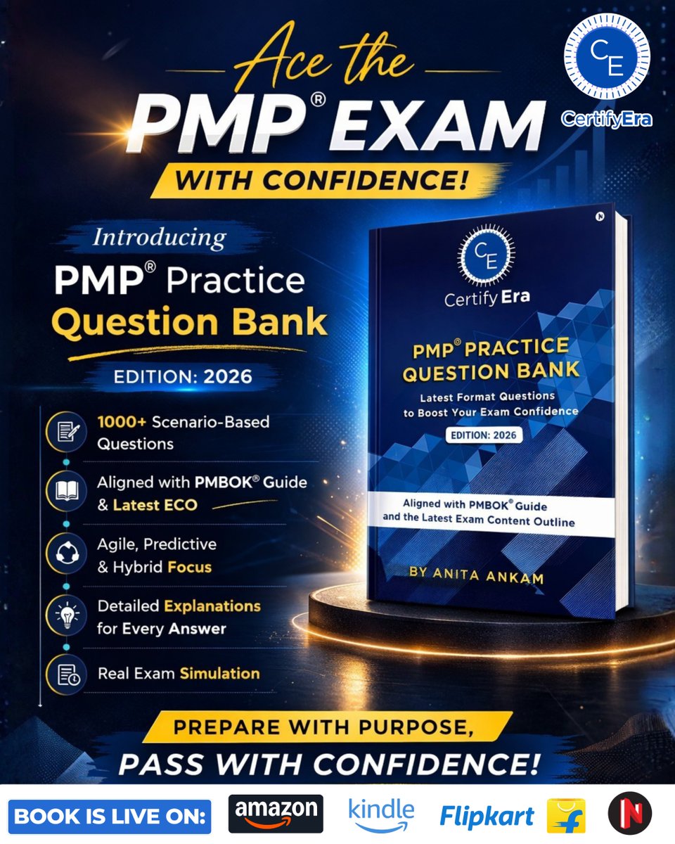 certifyera's tweet photo. Introducing the PMP® Practice Question Bank 
Your ultimate companion for smarter PMP® exam preparation with 1000+ scenario-based questions aligned to the latest PMBOK® Guide and ECO.
🛒 Available Now On:
🌍 Amazon Worldwide: https://t.co/Nd7E0jolcg
#PMP #PMPCertification #PMPExam https://t.co/uNDAAMlv1H
