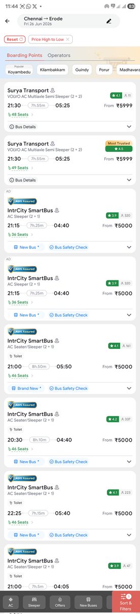 KPaveesh's tweet photo. No government has yet taken steps to establish a fixed bus ticket price. @TVKVijayHQ, I hope your administration will address this seriously and appropriately. Please take the necessary action. #BusTicket #travelsBus #TVK @CMOTamilnadu @AadhavArjuna @BussyAnand  @KASengottaiyan https://t.co/zGGWm8KkK5