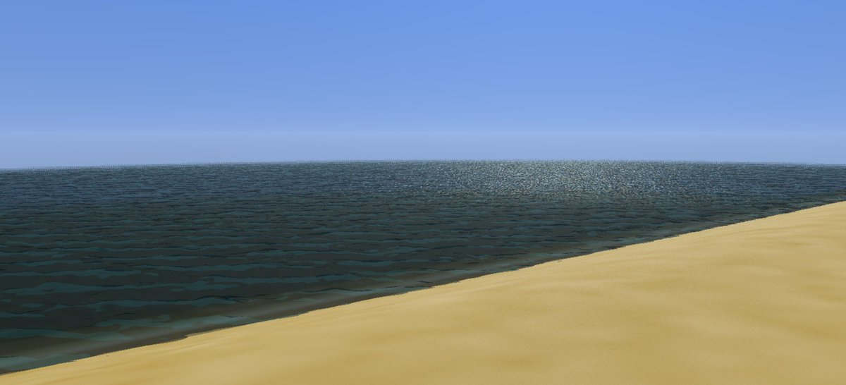 RoanokeGame's tweet photo. First meaningful version bump in a minute. Made the beach infinite and all polys culled behind the dither render wall. v0.0.5 yall let's go https://t.co/PcWeR3wmKj