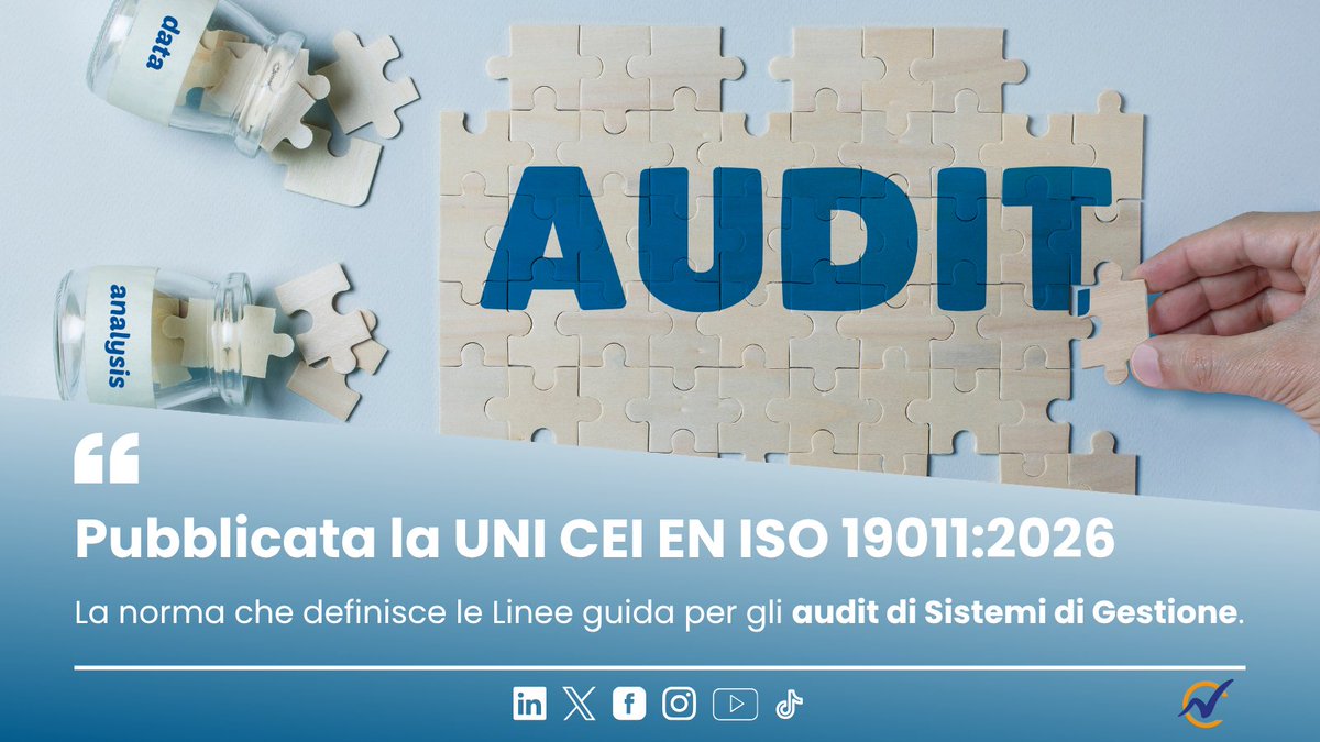 newcert's tweet photo. 🔎 Audit dei #SistemidiGestione: pubblicata la UNI CEI EN ISO 19011:2026.

✅ Gli #audit evolvono: non più solo verifiche di conformità, ma leve di governance, miglioramento continuo e creazione di valore per le Organizzazioni.

@normeUNI 

#newcert #normeUNI #ISO19011 https://t.co/hKCA0X3guS