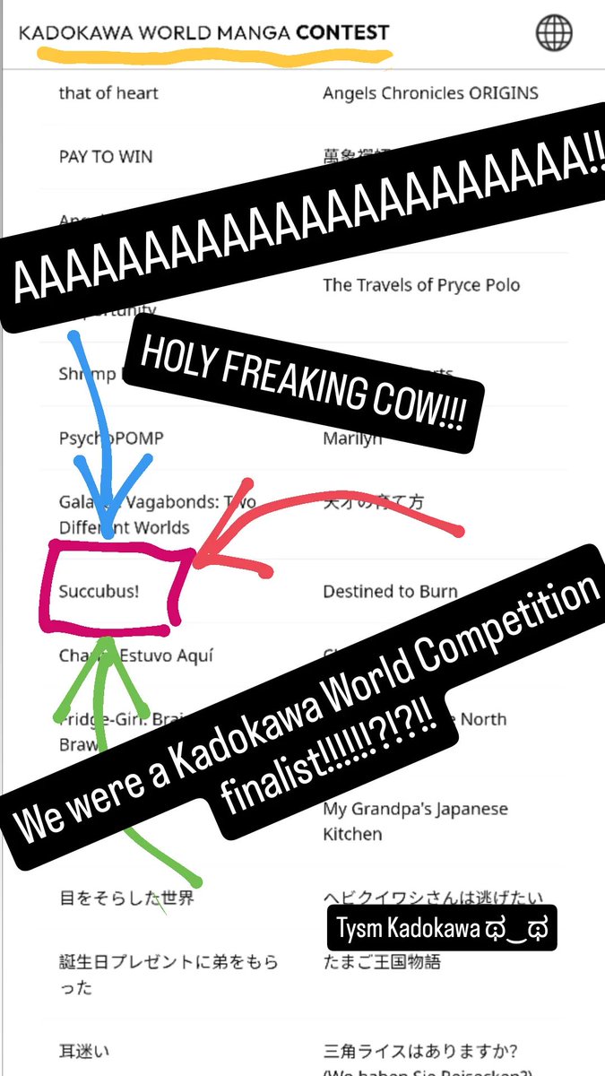 UnreadableComic's tweet photo. Succubus! Was a finalist in @kadokawa_san 's global comic competition!!
They told us in advance and we're still freaking out
Tysm for the love &amp; consideration! We promise to only make the comic better! (ಥ⁠‿⁠ಥ)7 https://t.co/bvP1ySc0eQ