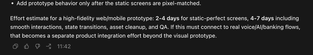 vyaktava's tweet photo. I asked Codex to create a prototype from Figma Design I created. Codex needs around 7 days to create it.

I can do this in a day.. https://t.co/1Q0qbVKqHw