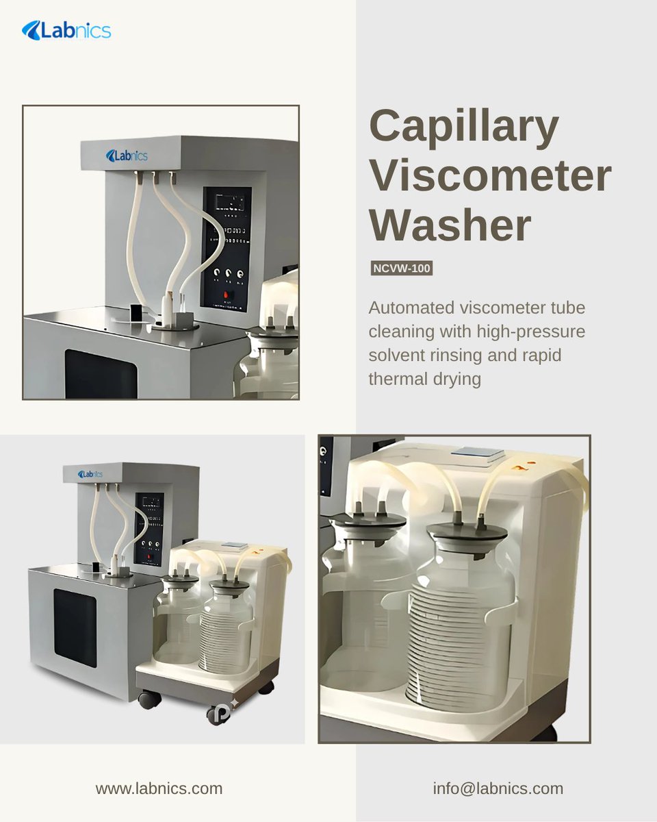 labnics's tweet photo. Viscometer Washer NCVW-100 operates as an automated cleaning system designed to wash and dry capillary viscometers used in laboratory workflows. 

info@labnics.com

Learn more: https://t.co/QClWoOIuaL

#Labnics #ViscometerWasher #LaboratoryEquipment #ViscosityTesting https://t.co/FLflBVhJnb