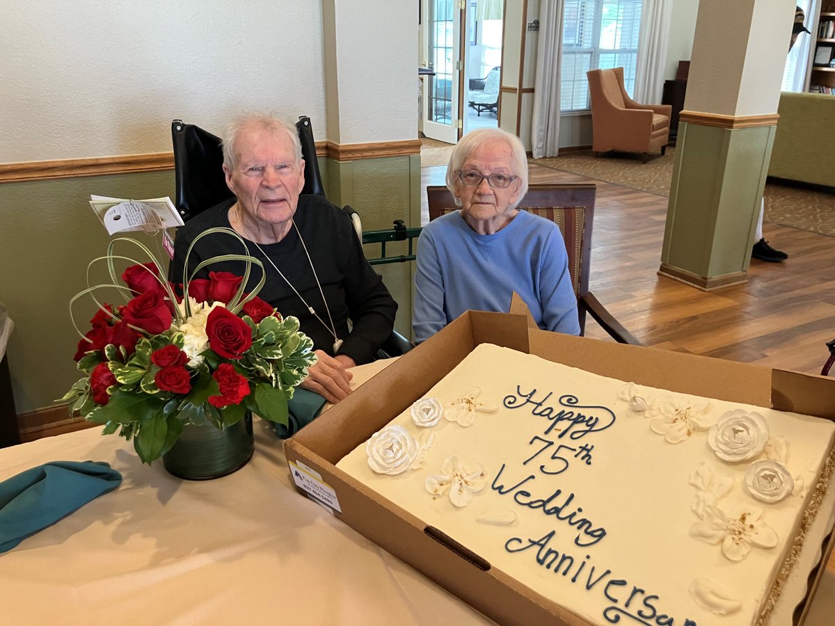 BrookdaleLiving's tweet photo. Happy 75th anniversary to Brookdale Centennial Park residents Betty and Albert! Their greatest piece of advice is to always compromise with each other. Congratulations on this wonderful milestone. https://t.co/eNvHSHKemH