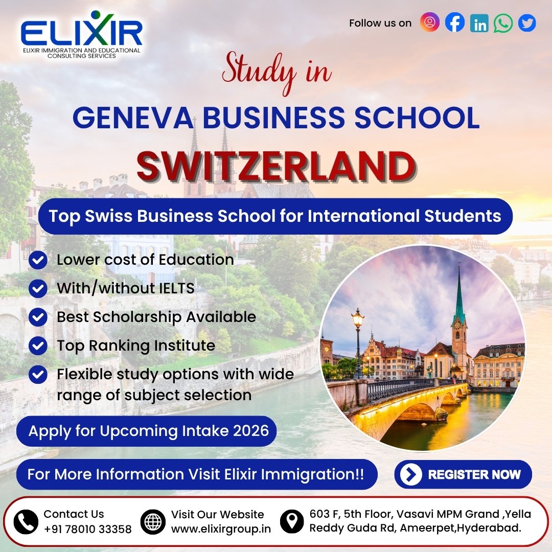 ElixirIndi29071's tweet photo. Boost your global career with Geneva Business School 🇨🇭✨

Apply now and start your journey towards international success with Elixir!✨

📩 Contact us for a free consultation!

📞 Call: +91 7801033358
📧 Email: admissions.india@elixirgroup.in
🌐 Visit: https://t.co/UbikxJEF26 https://t.co/SEuM9FgXoy