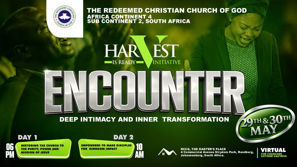 RCCGTMPlace's tweet photo. STOP. ✋🏾

Stop chasing what the world is chasing.
Stop letting the urgent crowd out the ESSENTIAL.

Keep the first thing FIRST.

ENCOUNTER is TONIGHT.
Deep Intimacy. Inner Transformation.

RCCG The Master's Place, Randburg | 6:00PM
Outside Gauteng  - Join LIVE → link to follow https://t.co/PZVBtjlNNL