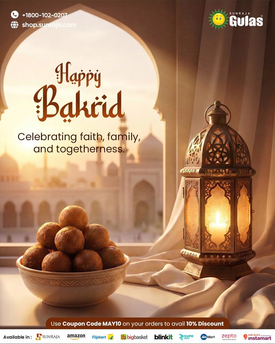 GulasJaggery's tweet photo. May your prayers be answered and your home be filled with divine love 🤲
Celebrating faith, family, and togetherness🌙
Warm wishes from Gulas for a blessed and peaceful Bakrid🕊️

Shopping links in bio. Use code MAY10 to avail 10% discount. T&amp;C apply

#EidMubarak #Bakrid2026 https://t.co/uMNLjJYhSR