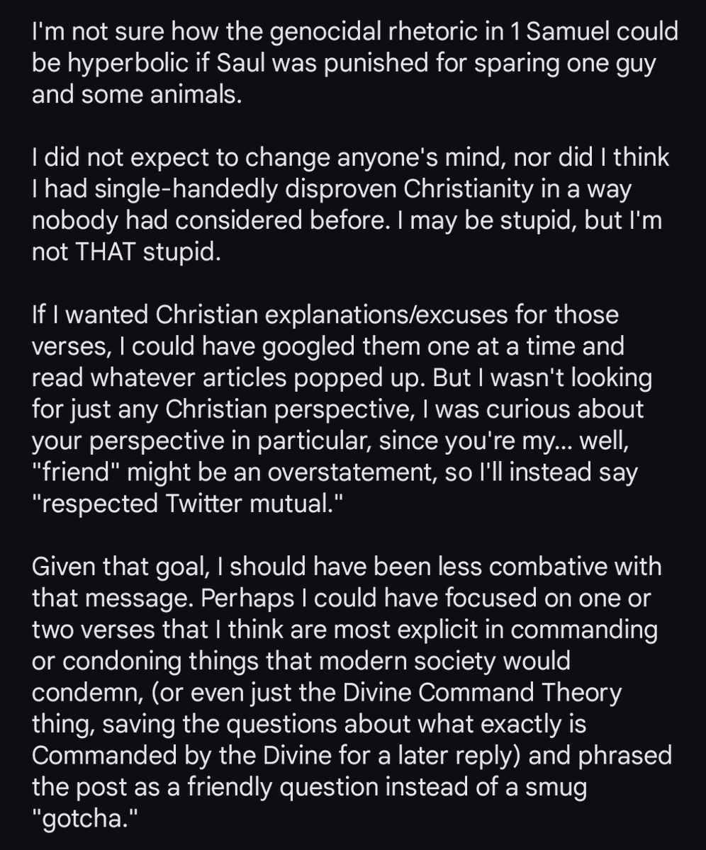snidbert's tweet photo. @InverseNinjas I'm not paying for Premium so here's two screenshots of my notes app.

tl;dr: I'm sorry, I didn't mean to be rude, and I definitely should have paid closer attention to the verses I cited. https://t.co/6H1RvAxEfk