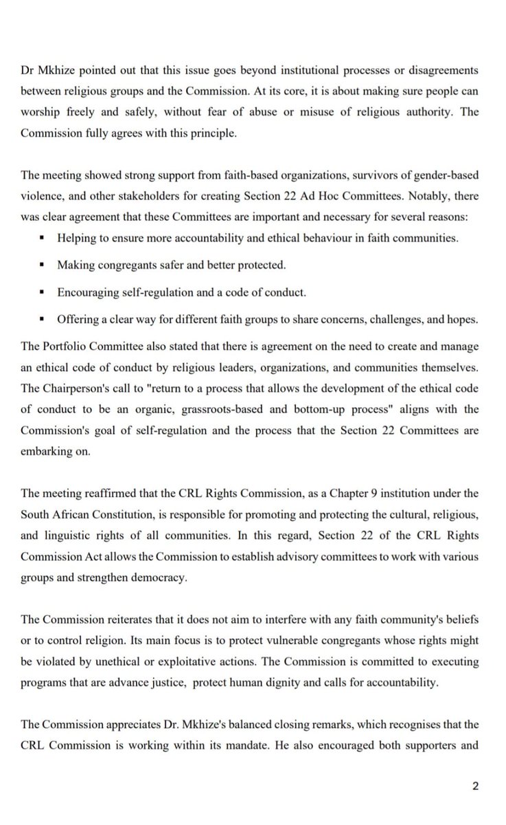 CRL_Commission's tweet photo. MEDIA STATEMENT BY THE CRL RIGHTS COMMISSION EXPRESSING ITS GRATITUDE TO THE COGTA PORTFOLIO COMMITTEE FOR ORGANISING AN ONLINE SESSION ON 26 MAY 2026, TO FOSTER CONSENSUS REGARDING RELIGIOUS LIBERTY AND INSTITUTIONAL RESPONSIBILITY.

Read More: https://t.co/wT3GxMXVbw https://t.co/9A4P6tTBcD