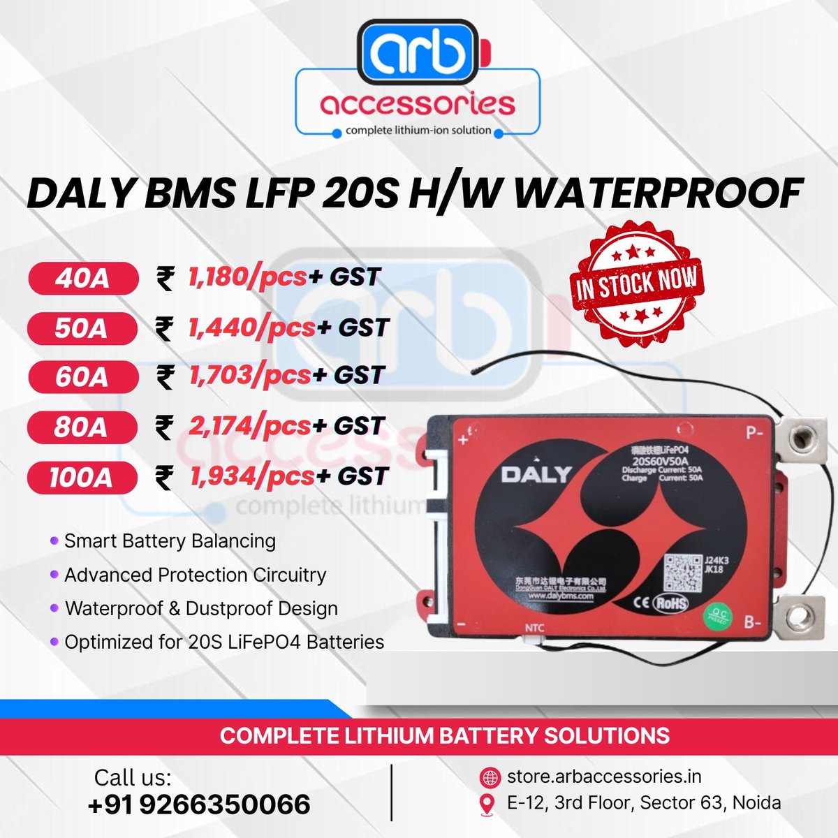 arb_ltd's tweet photo. ⚡ DALY Waterproof LFP BMS Series – Built for Safe &amp; Stable Performance 🔋

📍 E-12, 3rd Floor, Sector 63, Noida
📞 +91 9266350066
🌐 https://t.co/4BZbLAJl3D

#DALYBMS #LFPBMS #WaterproofBMS #BatteryManagementSystem #LithiumBattery https://t.co/cXKxJhbs6d