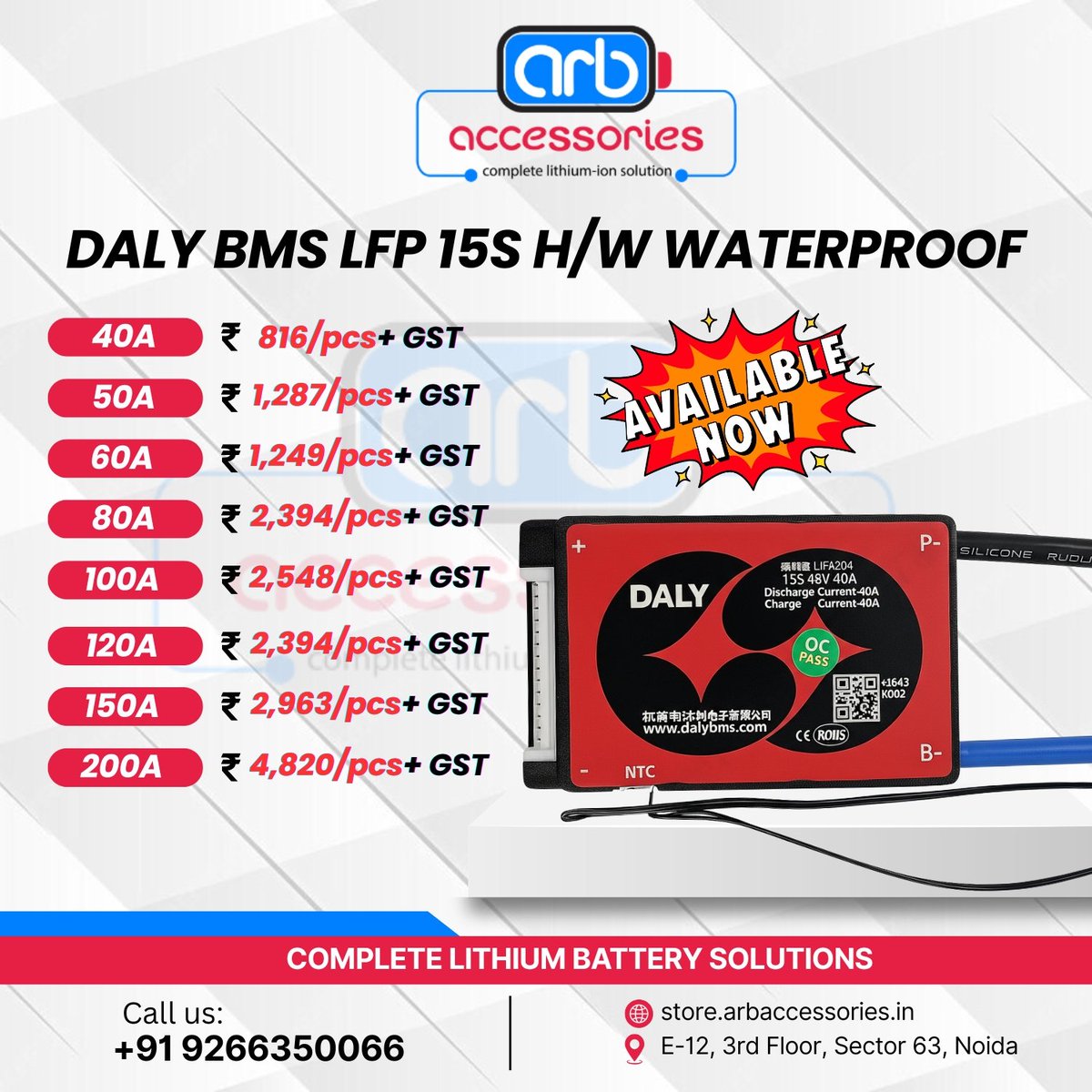 arb_ltd's tweet photo. ⚡ DALY Waterproof LFP BMS Series – Built for Safe &amp; Stable Performance 🔋

📍 E-12, 3rd Floor, Sector 63, Noida
📞 +91 9266350066
🌐 https://t.co/4BZbLAJl3D

#DALYBMS #LFPBMS #WaterproofBMS #BatteryManagementSystem #LithiumBattery https://t.co/cXKxJhbs6d