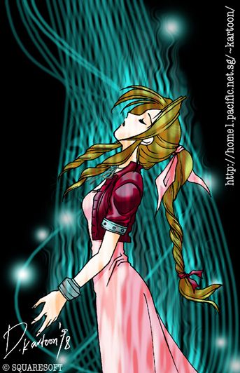 Teikonsaint's tweet photo. Old fanart from D.Kartoon.  loved this piece from when I first saw it in the PSN magazine fan art section ages ago.  Figure I should share it so it isn't lost. #aerith https://t.co/ZqMCNsBrpF