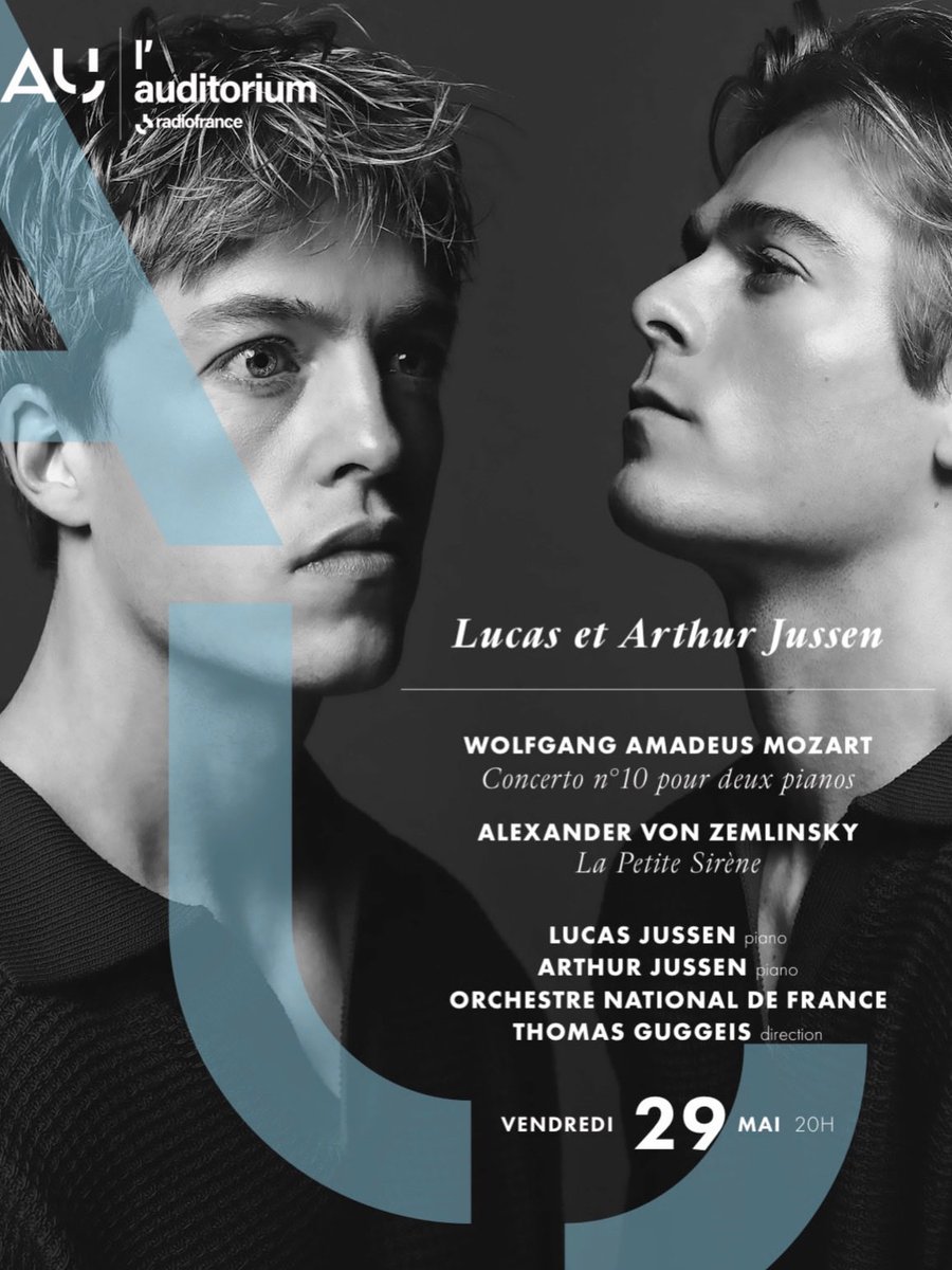 nationaldefce's tweet photo. 🎹 Ce soir à 20h, les frères Lucas et Arthur Jussen interprètent a l’Auditorium le Concerto n°10 pour deux pianos de Mozart

🧜🏻‍♀️ En 2ème partie, retrouvez La Petite Sirène de Zemlinsky sous la baguette de Thomas Guggeis 

🎧Un concert diffusé en direct sur @francemusique https://t.co/HQy68v8ePm