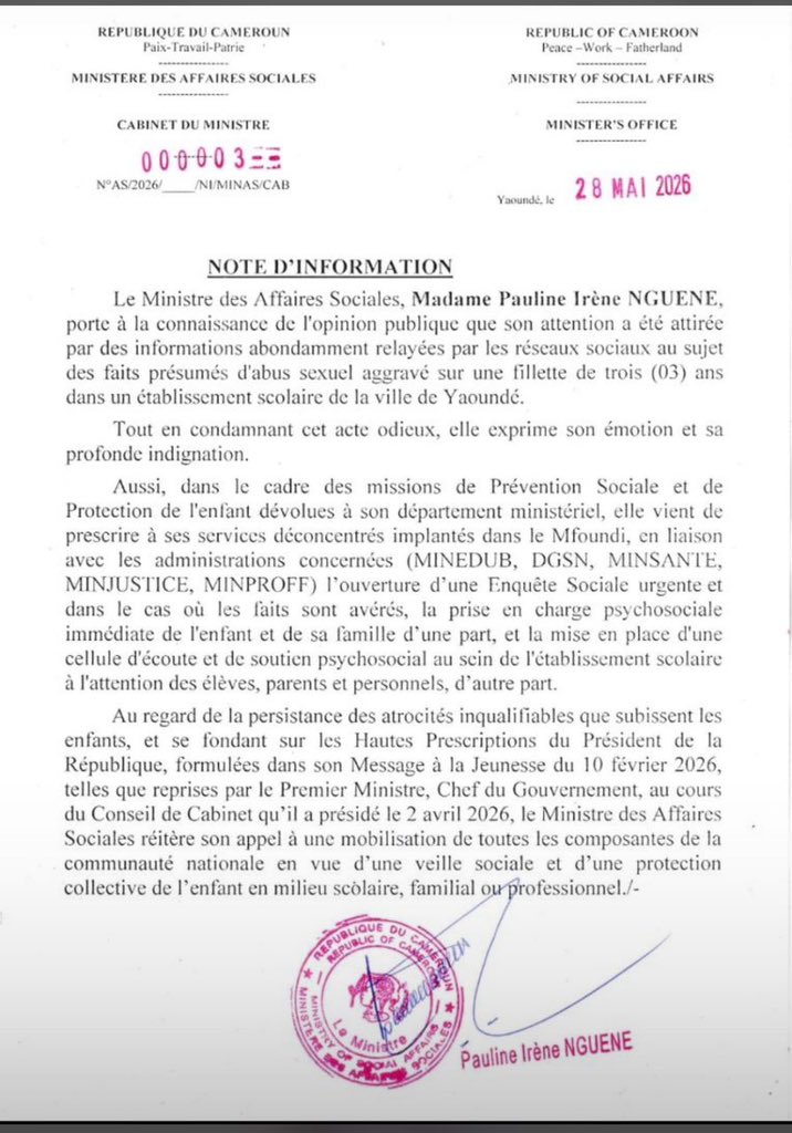 JDC_Fr's tweet photo. 🛑 Affaire Joyce Nawal : Le ministre des Affaires Sociales, Pauline Irène NGUENE, réagit .

#Cameroun https://t.co/y5YeqGbvXE