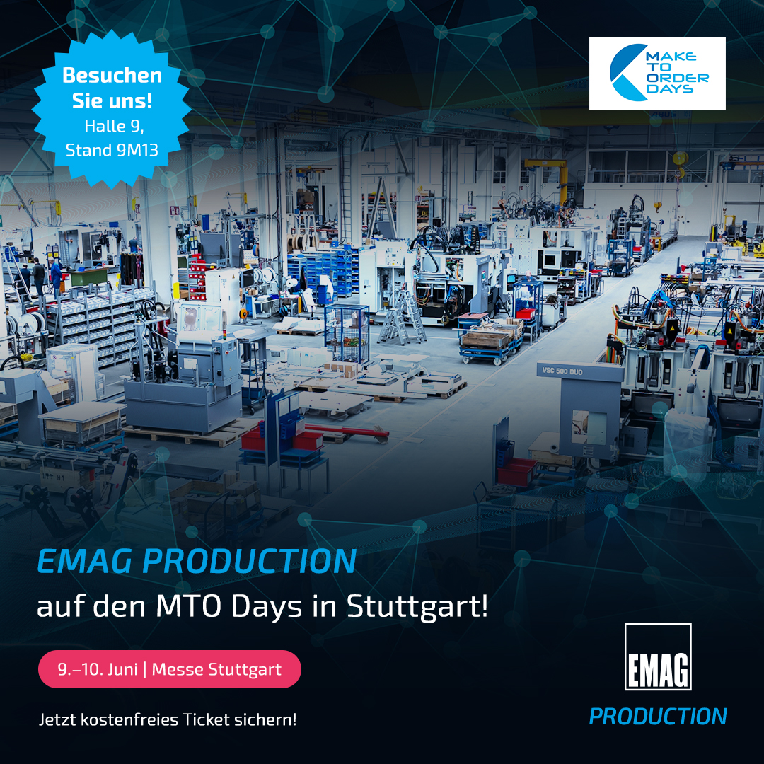 EMAGGroup's tweet photo. 36,000 m² Produktionsfläche. Zwei Standorte. EMAG Production ist auf den MTO Days in Stuttgart!

Jetzt Ticket sichern: EMAGMTODAYS2026 👉 https://t.co/RPFaQEJuIN

MTO Days 2026: 9.–10. Juni | Halle 9, Stand 9M13 https://t.co/AbU8hnHhhQ