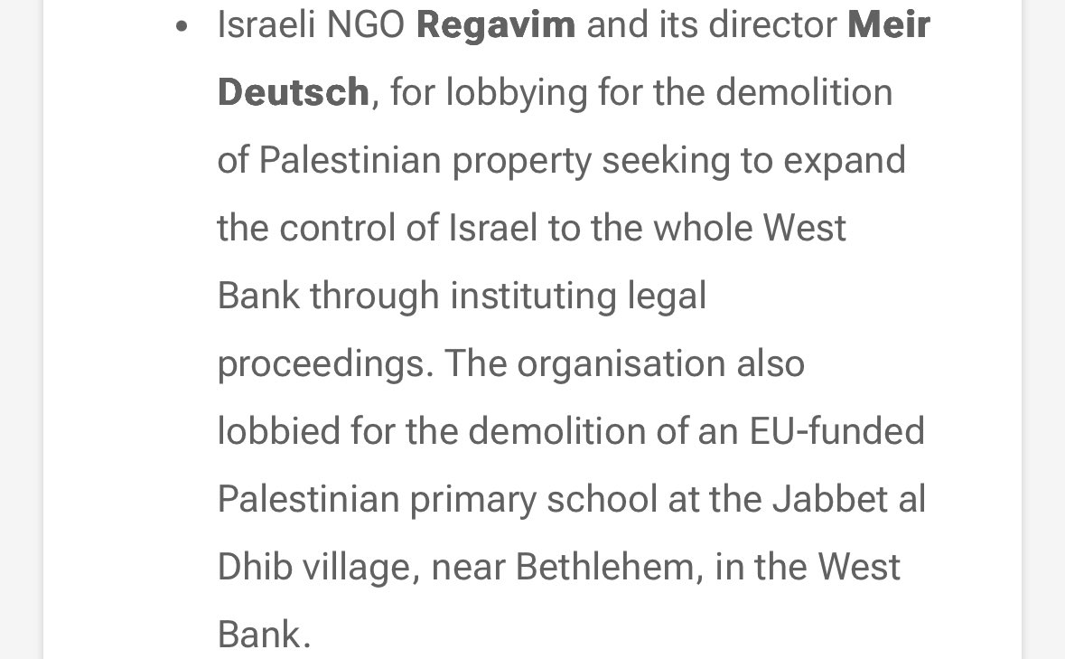 AltMediaWatch's tweet photo. Last year, the Australian Jewish Association took a group of Australian citizens to the West Bank to promote Regavim, an extremist settler group. 

Today, the European Union has placed Regavim on the sanctions list for “serious human rights abuses against Palestinians”. https://t.co/6IR9nBqDt3