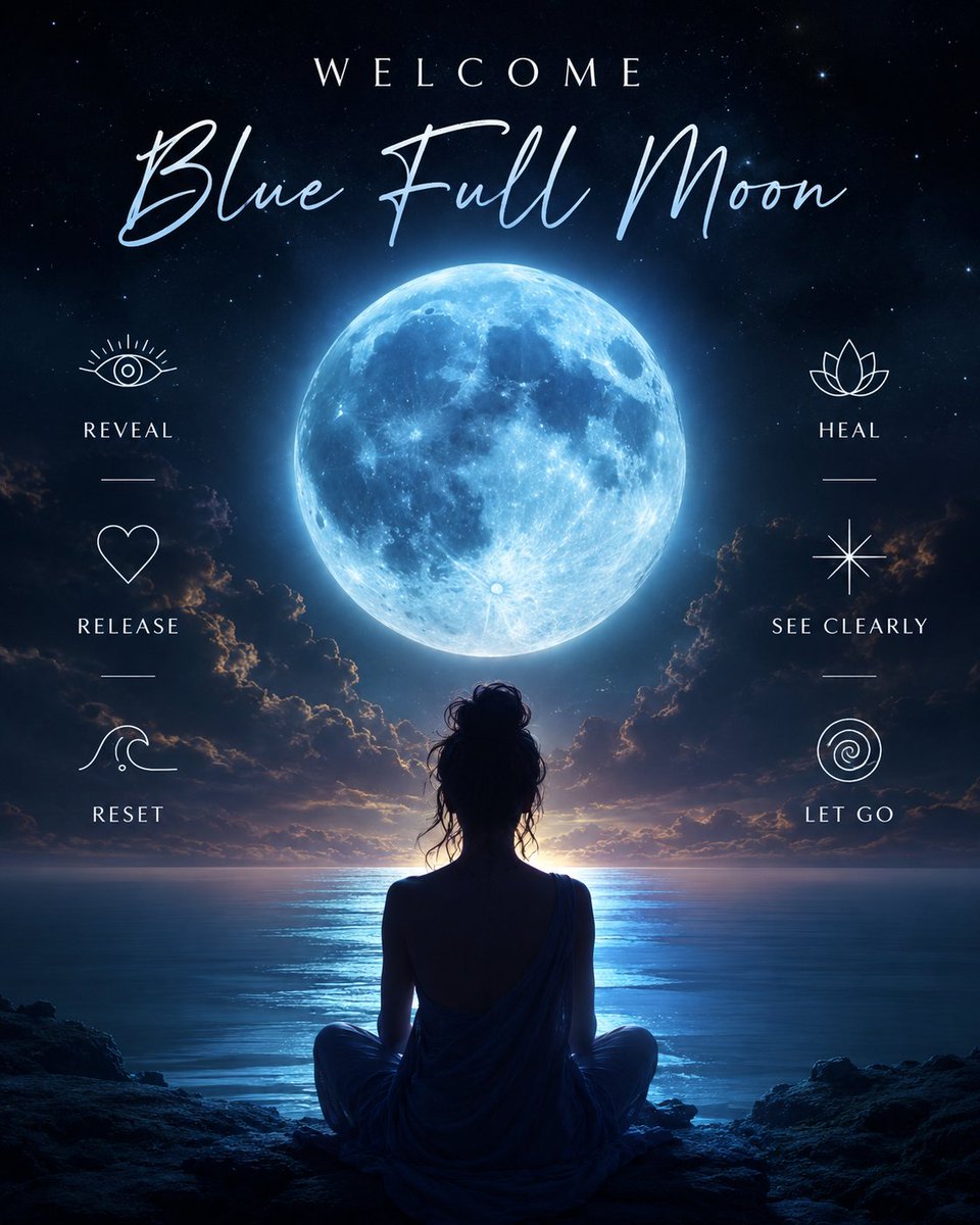 NegaNega128046's tweet photo. The Blue Full Moon is coming 💙🌕💙

It will expose what can no longer be carried into the next cycle.

For some people, this period may become the beginning of a deeper inner journey. Emotions they usually avoid may become impossible to ignore. Old wounds, emotional patterns and unconscious reactions may begin surfacing more strongly than before.

Many will try to escape the discomfort through distraction, blame, control or emotional reactions.

Others will begin listening.

This Moon is inviting people to look honestly at what has been living beneath the surface for their entire life.

For those already moving through deep inner transformation, this period may feel emotionally intense and deeply confronting. Things they believed they had already healed may suddenly rise back to the surface. Old reactions may reappear. Certain people may begin triggering emotions that seemed long gone.

Do not mistake this for failure.

Old emotions return because they are finally ready to leave completely.
Not to punish you.
Not to pull you backwards.
But to be fully seen, felt and released consciously instead of remaining buried within the body.

For others, this Moon will feel like final layers of an old reality slowly leaving.
Like emotional weight dissolving after a long inner journey.
Like seeing clearly, perhaps for the first time, how much has already changed within.

This is why the energy may feel so intense now.

The Blue Full Moon is illuminating everything hidden beneath distraction, survival, emotional protection and self-abandonment. Unfinished emotions may surface unexpectedly. Old attachments may pull for attention one last time. The nervous system may feel overstimulated, sensitive or exhausted from processing so much internally at once.

You may feel the urge to explain yourself, defend yourself or seek validation from people who no longer truly see you. You may notice how exhausting it has become to carry versions of yourself that no longer feel authentic.

Observe what this Moon brings to the surface without immediately reacting to it.

Not everything appearing now belongs in your future.
Some things are surfacing because the cycle is ending.

Embrace the process.
There is intelligence within what is being revealed now.

The Blue Full Moon is helping us to see where we still abandon ourselves, where we still hold pain, and where we are finally ready to let go with awareness, gratitude and honesty.

Allow what is leaving to leave.
