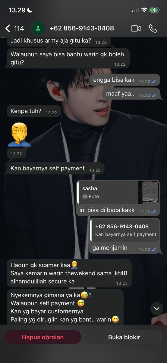 vntextae's tweet photo. guys hati hati ya kalau kalian nemuin akun ini dan no wa ini, bisa di baca isi chat aku sama dia tdi. bener bener ga nyambung bgt😔
jelas jelas gua open grup bts konser bukan grup cari JASA WAR TIKET buat konser lain.

no telp 085691430408
rociox5454 https://t.co/cb2U4h9I52