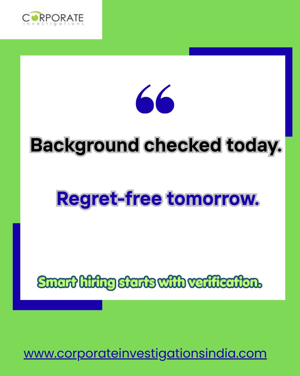 CorporateInve10's tweet photo. Every smart hiring decision begins with the right verification. ✔️
Background check today. Regret-free tomorrow.

Build a safer, stronger workplace with reliable background screening solutions.

📞 +91-7982797109
📧 team@corporateinvestigationsindia.com
🌐 https://t.co/9tYvOux1xI https://t.co/oTdY5sGpEw