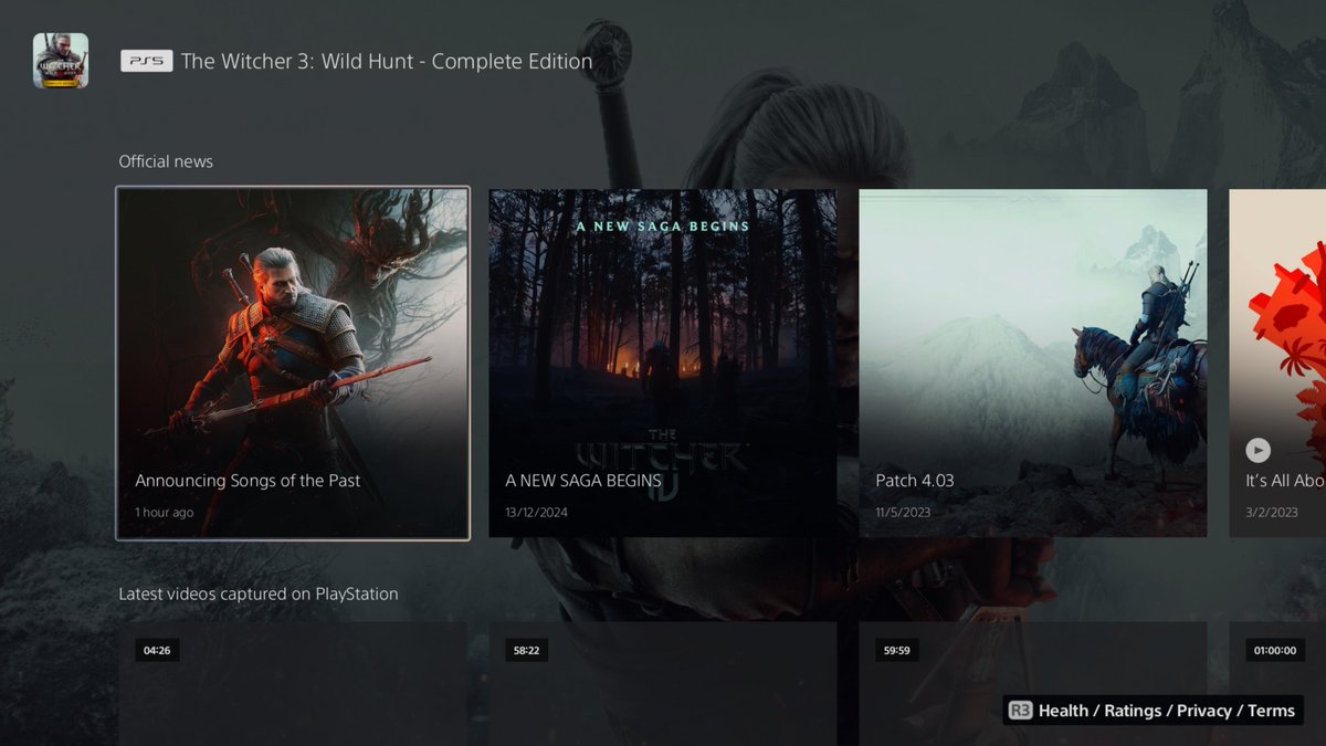 Jebin_wa's tweet photo. Not sure if anyone's noticed this yet, but Witcher 3's Welcome Hub on PS5 got updated yesterday with the announcement for Songs of the Past. Looks pretty neat ⭐ https://t.co/G14J3Vl20V