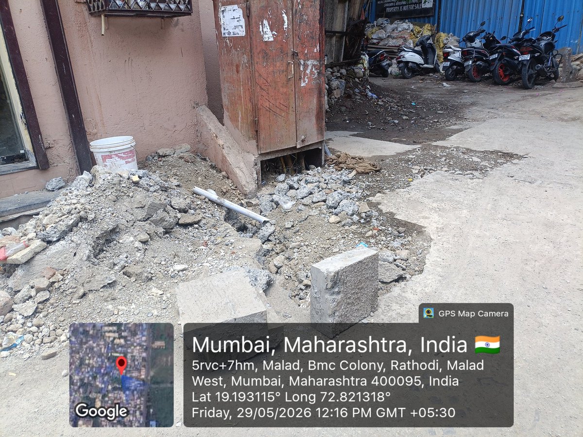 altafthara's tweet photo. @Adani_Elec_Mum - water leakage work has completed, kindly repair the wall of the electric box or if possible please increase the height of the electric box to avoid issues during the ranning season 

Add - block no 3, near old post office, malwani malad west. https://t.co/FHGKEQ4Xhh