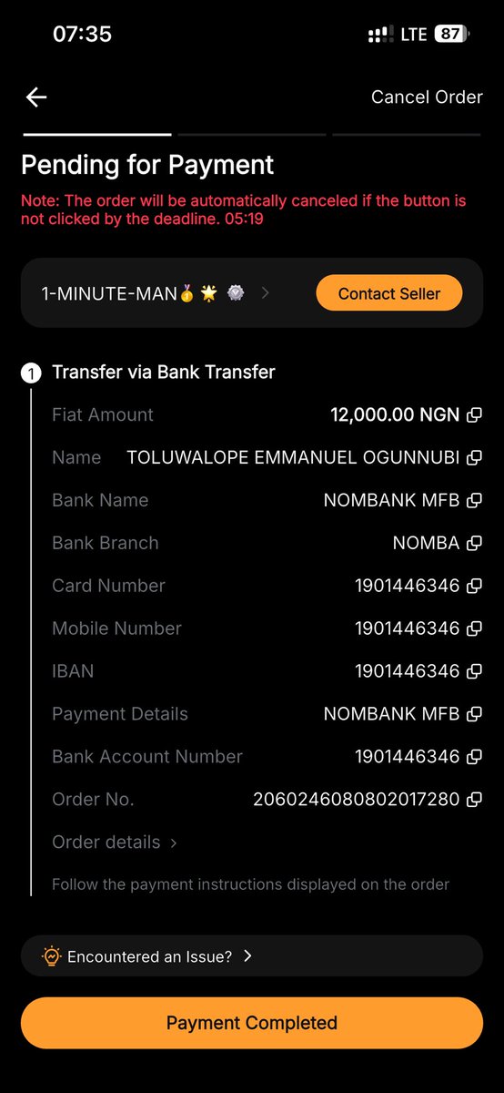 David_13900's tweet photo. @BybitAfrica @Bybit_Official 

Hello, I made payment for the USDT order on Bybit P2P, but I wasn’t able to upload the payment receipt before the timer expired due to maybe technical issue or the seller’s settings. https://t.co/2KZbZD9a0m