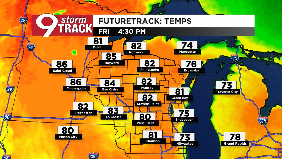 Stormtrack9's tweet photo. High temps only reached the 70s today despite the bright skies, but tomorrow the summerlike temperatures return. Expect highs on Friday in the low/mid 80s. https://t.co/ZOt3c8MLjO