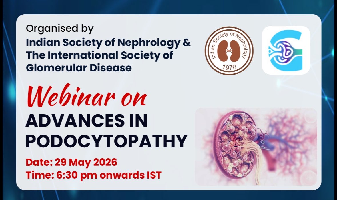 ISGDtweets's tweet photo. Over 700 colleagues have already registered! 📌 Don’t miss our free online symposium with @isn_india: Advances in Podocytopathy. Join us live for an essential 2-hour clinical update to advance patient care.
📅 May 29
⏰ 18:30 Delhi / 14:00 London / 09:00 New York
👇 Register:
https://t.co/0TGaiJL7ia