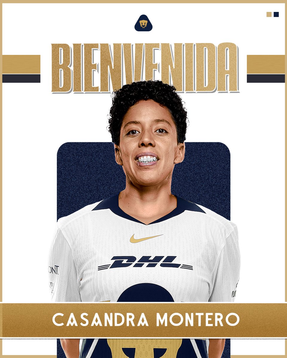 PumasMXFemenil's tweet photo. ¡BIENVENIDA AL PEDREGAL, CASANDRA! 🐾🔥💙

Anunciamos oficialmente la llegada de Casandra Montero como nueva jugadora del Club Universidad Nacional. 🏟️✨
Su experiencia, liderazgo y entrega en la cancha llegan para fortalecer a nuestro plantel.

¡A defender con orgullo el escudo! https://t.co/HbjYThLEww
