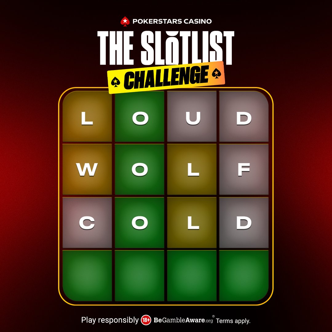 PokerStarsUK's tweet photo. 🎰 SLOTLIST CHALLENGE GIVEAWAY 🎰

Can you work out the wordle for the Slotlist Challenge game?! 🐺

Reply with [StarsID] + #SlotlistChallenge by 20:00, Sat. 
TEN winners will receive a £5 Instant Bonus!
T&amp;Cs: https://t.co/CDuKQ5J30Z https://t.co/PnNgSI1C3q