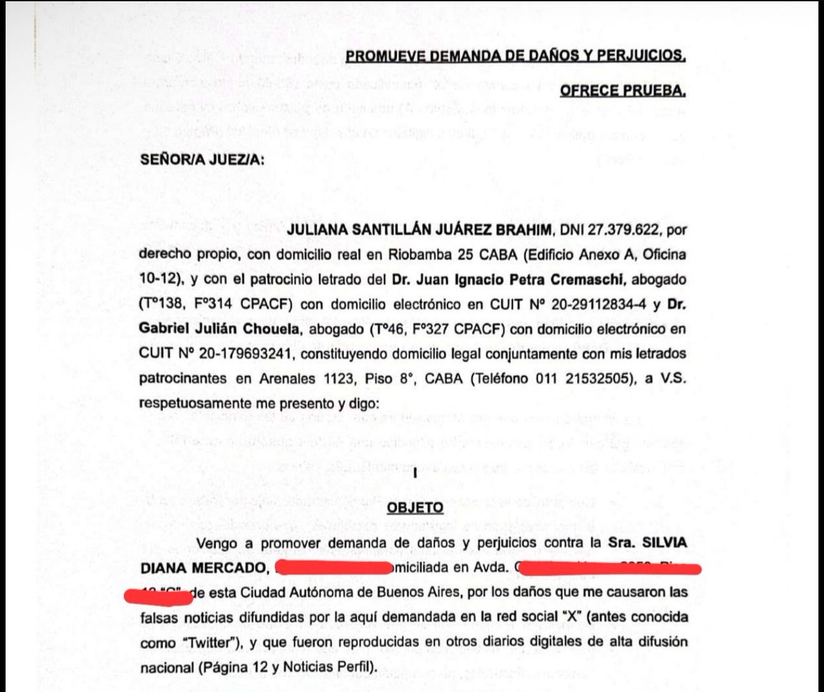 SantilanJuli223's tweet photo. Hola a todos 
Quería comunicarles que he interpuesto formalmente demanda civil por daños y perjuicios contra la periodista @SilMercado La demanda quedó radicada ante el Juzgado Civil N° 68 a cargo del Dr. Alberto Silvio Pestalardo, Secretaría Única, de la Ciudad Autónoma de Buenos Aires, en los autos caratulados "Santillán Juárez Brahim, Juliana c/ Mercado, Silvia Diana s/ daños y perjuicios". La acción civil fue iniciada en virtud de las falsas, temerarias y graves afirmaciones publicadas por @SilMercado en su cuenta de X los días 14 y 15 de enero de 2026, en las que sostuvo, sin ningún tipo de sustento probatorio, que mi viaje a China fue pagado por las arcas del estado argentino, lo cual es absolutamente falso.
Como ya lo aclaré oportunamente: el viaje fue financiado íntegramente por el Departamento Internacional del Comité Central del Partido Comunista de China, en el marco del intercambio parlamentario entre China y Argentina, por lo que, dicho viaje, no le costó un solo peso al estado argentino. No se trata de un simple error profesional. Por el contrario, se trata de una conducta deliberada, realizada con notoria despreocupación por la verdad, con intención de dañar y con plena conciencia del alcance masivo que, esas falsas publicaciones, podían generar en el publico en generaltanto a nivel local como internacional. El periodismo profesional tiene límites éticos y legales que deben ser respetados. El respeto por la verdad y por el honor de las personas no es negociable. Engañar a la ciudadanía merece un total repudio. Confío en la Justicia argentina.