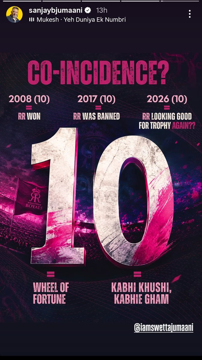 Mithun1918's tweet photo. Everyone is busy analyzing stats, matchups and form. Meanwhile Sanjay Jumaanjee's numerology has already declared Rajasthan Royals as IPL 2026 champions. https://t.co/kVcuSiNvz7