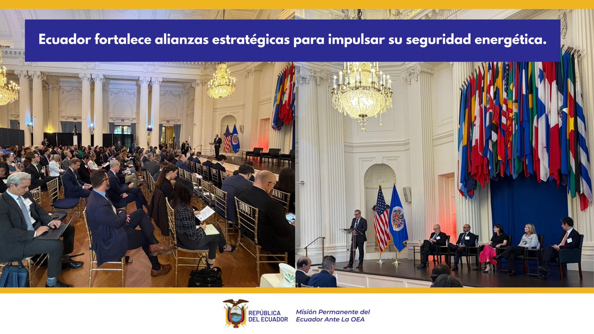 Ecuador_OEA's tweet photo. @Ecuador_OEA  participó en el “US-OAS Energy Forum: Advancing Energy Security and Economic Integration in the Americas”, diálogo sobre seguridad energética, integración regional y cooperación hemisférica con 🇺🇸@USAmbOAS @ENERGY @OEA_Desarrollo

✅ Este espacio permitió al 🇪🇨fortalecer contactos con actores estratégicos del sector energético y financiero, intercambiar experiencias sobre transición energética y explorar oportunidades en áreas vinculadas a minerales críticos, infraestructura y seguridad energética regional.

#EcuadorEnLaOEA #Seguridad #InnovaciónEnSeguridad @CancilleriaEc @Palencia3Monica @OEA_oficial