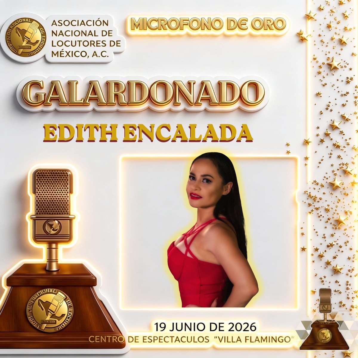 EdithEncaladaMX's tweet photo. ✨🎙️ Muy agradecida y emocionada por recibir el reconocimiento “Micrófono de Oro” otorgado por la Asociación Nacional de Locutores de México, A.C. 💛

Un honor que recibo con todo el corazón y dedicación a mi carrera artística 🇲🇽✨

📍19 de junio de 2026
📍Centro de Espectáculos “Villa Flamingo”

#EdithEncalada #MicrófonoDeOro #ANLM #MúsicaMexicana #TalentoMexicano