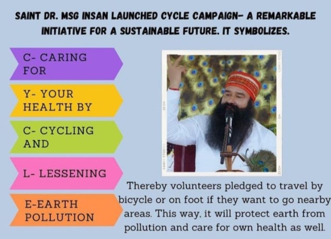 khushi_ch03's tweet photo. The CYCLE Campaign is an initiative by Saint Gurmeet Ram Rahim Singh Ji to promote personal fitness and environmental sustainability. The acronym stands for "Caring for Your health by Cycling and Lessening Earth pollution".
#FridayFitness 
#CycleCampaign https://t.co/sGrao4MgUM