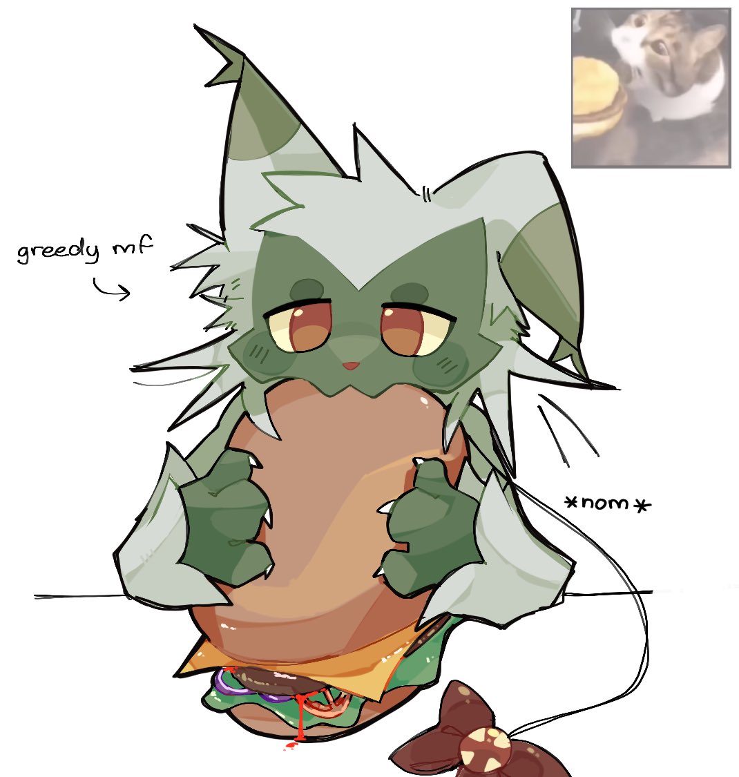 reguruses's tweet photo. floragato eats giant burger (pokemon oc doodle) https://t.co/xHDxvInZ8F