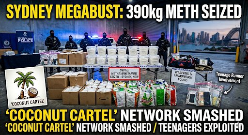 NetworkReveals's tweet photo. NSW Police smash the "Coconut Cartel" distribution network in Sydney.
• 390kg of meth seized ($300M+ street value)
• Stashed in 39 plastic buckets &amp; shopping bags
• 9 arrested, including a 15-year-old recruited runner
 #Sydney #TrueCrime #BreakingNews https://t.co/1HV5YNMPKd