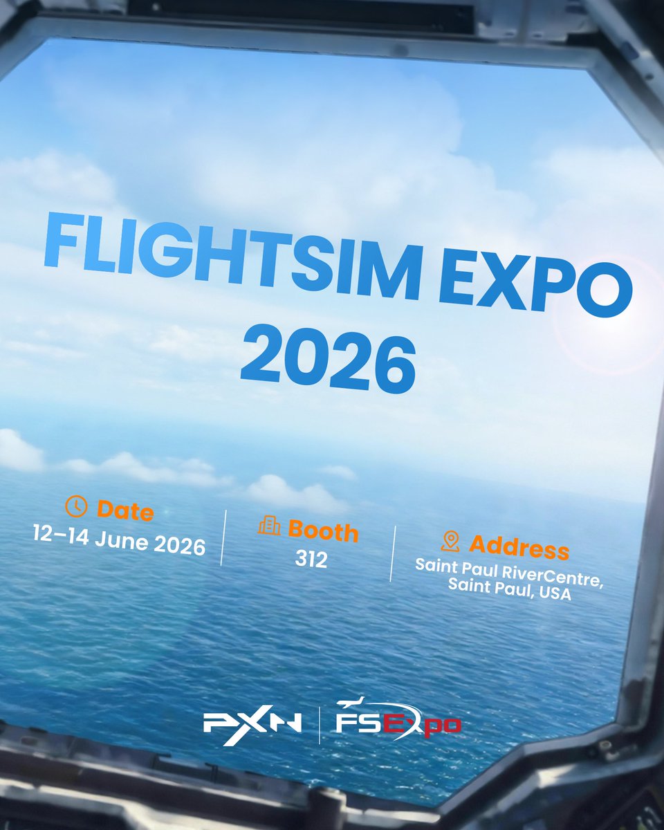 PXNgame's tweet photo. ✈️ For the first time ever, PXN is touching down at @flightsimexpo  and we’re bringing something!

📍 RiverCentre, Saint Paul, MN
📅 June 12–14, 2026

Big things incoming — more soon.
See you there!👇 https://t.co/rlJ7Iop1BR