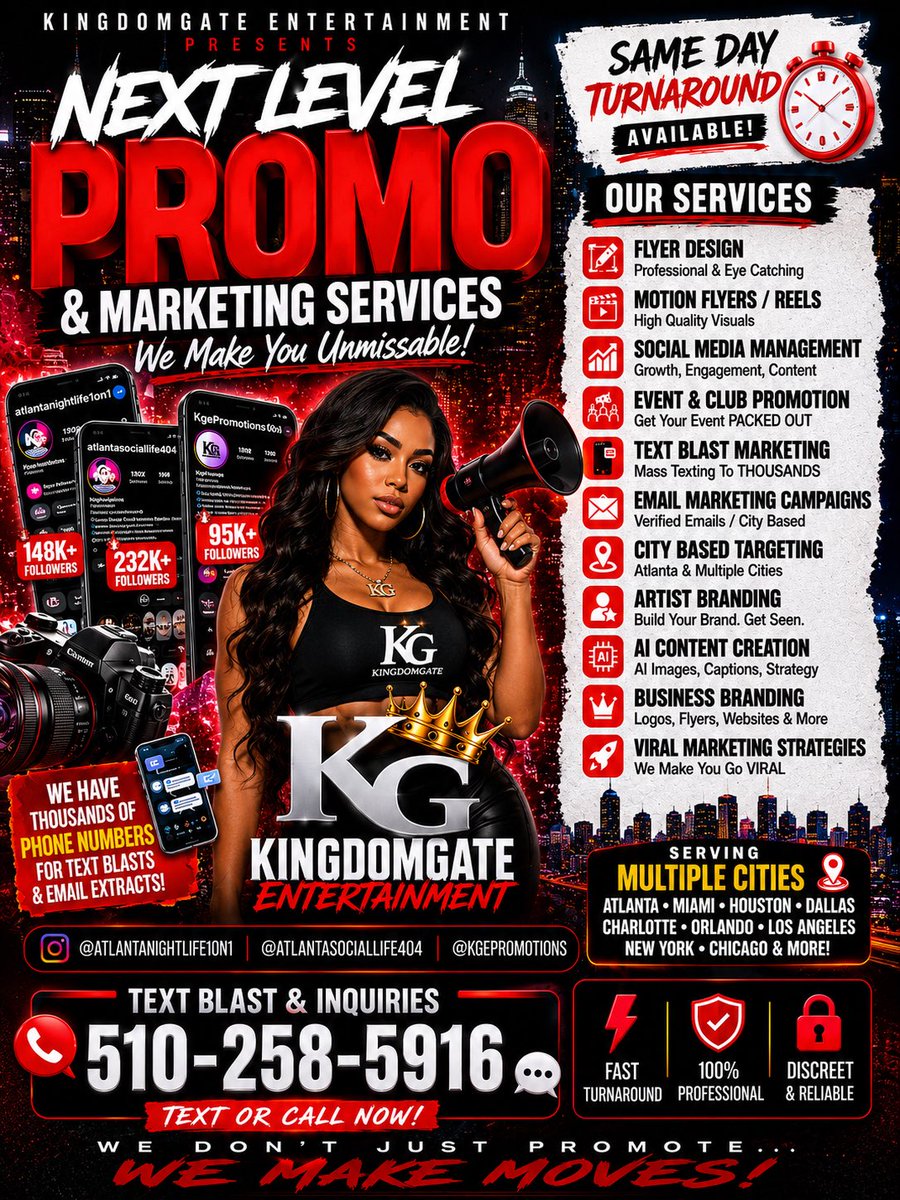 kingdomgate_ent's tweet photo. Dm me or text 
.
.
#atl #oakland #chicago #newyork #miami #neworleans #houston #promo #hiphop #rap #rapartist #artist #rnb #charlotte #losangeles #promotion #promo #atlanta #viral #spotify https://t.co/IbwX3bEy7U
