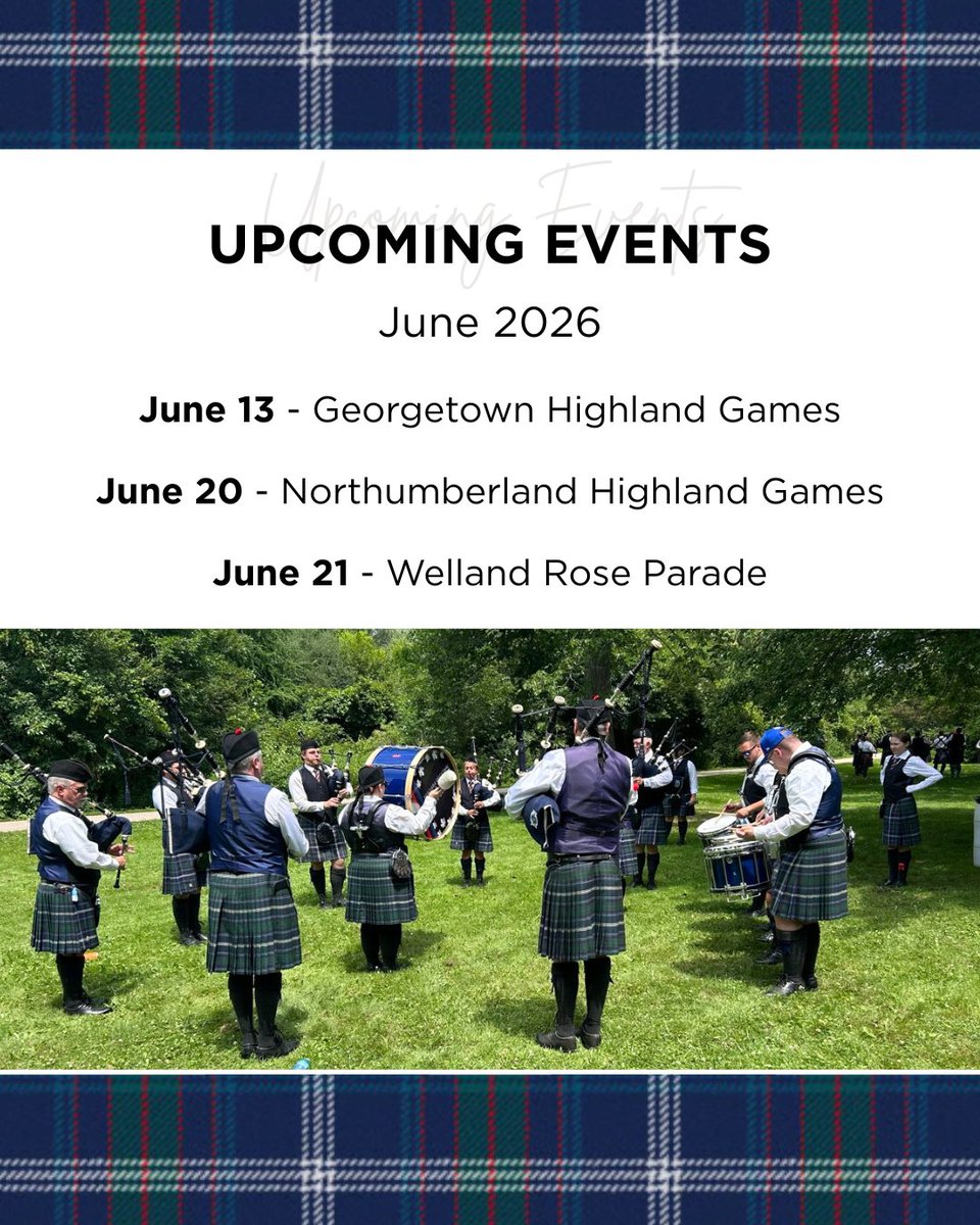 NRPPipeBand's tweet photo. June kicks off competition season for us, and we couldn't be more excited! See you on the field!

**Correction: this post originally listed Georgetown Highland Games as June 12 - June 13 is the correct date! 

#bagpipes #pipeband #pipesanddrums #bagpipecompetition #niagaraevents https://t.co/uy8dD3SGMN
