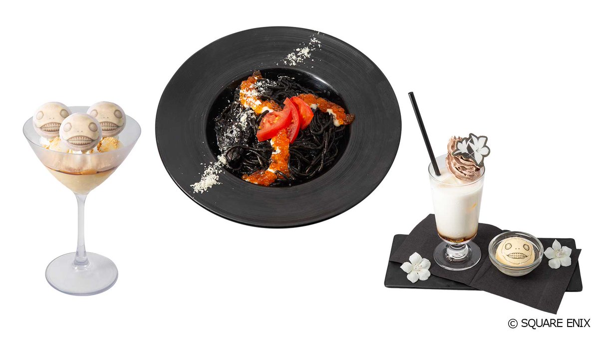 sqex_cafe_shop's tweet photo. 【東京】
＼予約受付中！／
Officially Licensed SQUARE ENIX Cafe & Shop SHINJUKU
プレオープン期間(5月30日～6月11日)のメニュー・ノベルティ紹介✨️

『NieR:Automata』
🍽️メニュー
・現地調達弾幕パスタ
・プリンパフェ（NieR ver.）
・月の涙のミルクティーフロート

🎁カフェスペースご利用特典
お好きなタイトルのランダムランチョンマット（紙製・B4サイズ）
※各タイトル全3種のうち、プレオープン期間中は2種からランダムでのお渡しとなります

▼▽詳細・ご予約はコチラ▽▼
https://t.co/9e5nEgjtUw
#スクエニカフェショップ
#sqex_cafe_shop