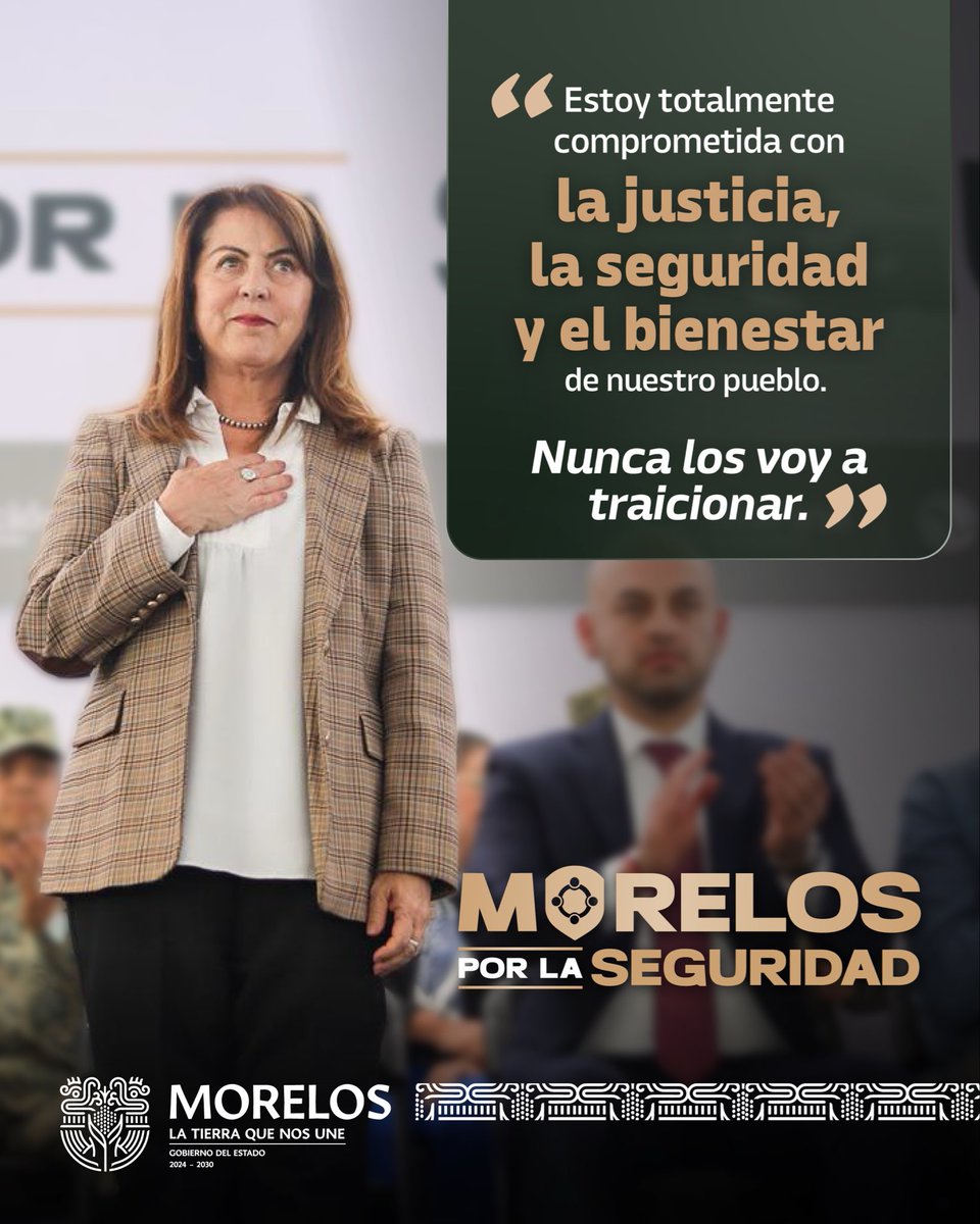 UTSEMor's tweet photo. La gobernadora Margarita González Saravia refrenda su compromiso con la justicia, la seguridad y el bienestar del pueblo de Morelos.
Con trabajo coordinado y cercano a la gente, seguimos construyendo un estado con más paz y tranquilidad para todas y todos. https://t.co/uup86FF5wu