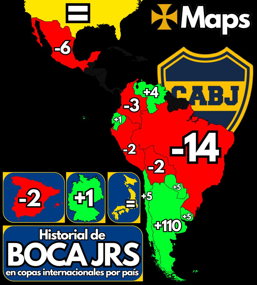 mapas_x's tweet photo. 🇸🇪 Historial de Boca Juniors en copas internacionales por país: https://t.co/PXSYy004gA